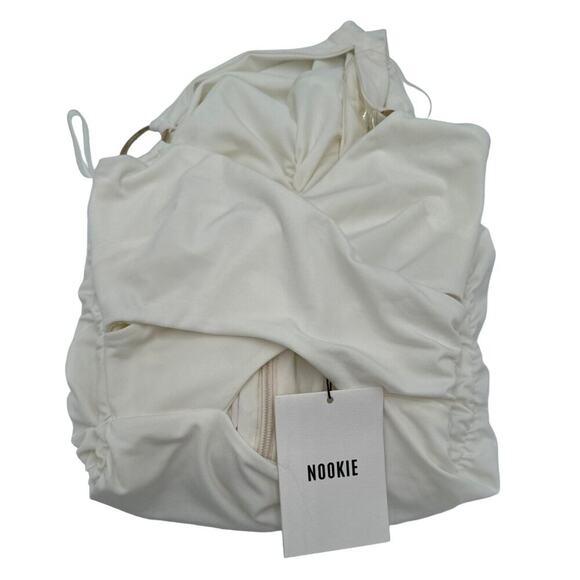 Nookie Riley Ring Midi Dress Ivory Sleeveless Lined Zip Back Ruched NWT Small - Picture 16 of 16